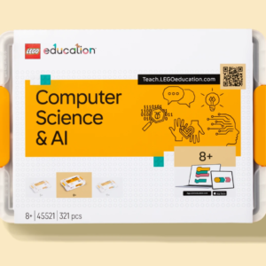 LEGO® Education Computer Science & AI Kit 3–5 open box with bricks, motor and color sensor